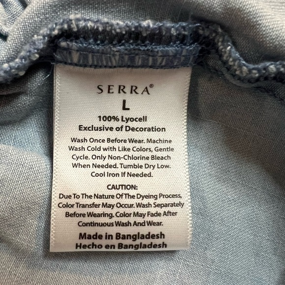 Serra Blue Tiered Button Down Shirt Dress Size Large - Picture 4 of 6